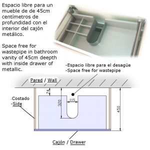 Interior de cajón Metálico de muebles de 45 de profundidad